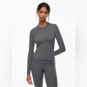 Aritzia TNA Traction Ribbed Long Sleeve Crew neck Top Charcoal